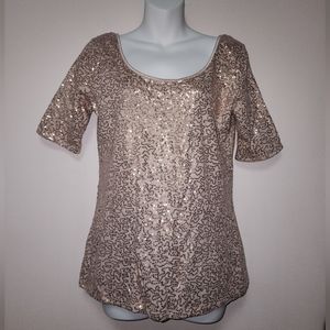 Banana Republic Taupe Swirl Pattern Sequin Top Sz M